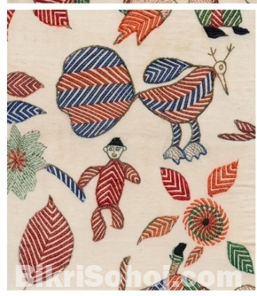 Aarong White Palki Nakshi Kantha Embroidered Cotton Tapestry